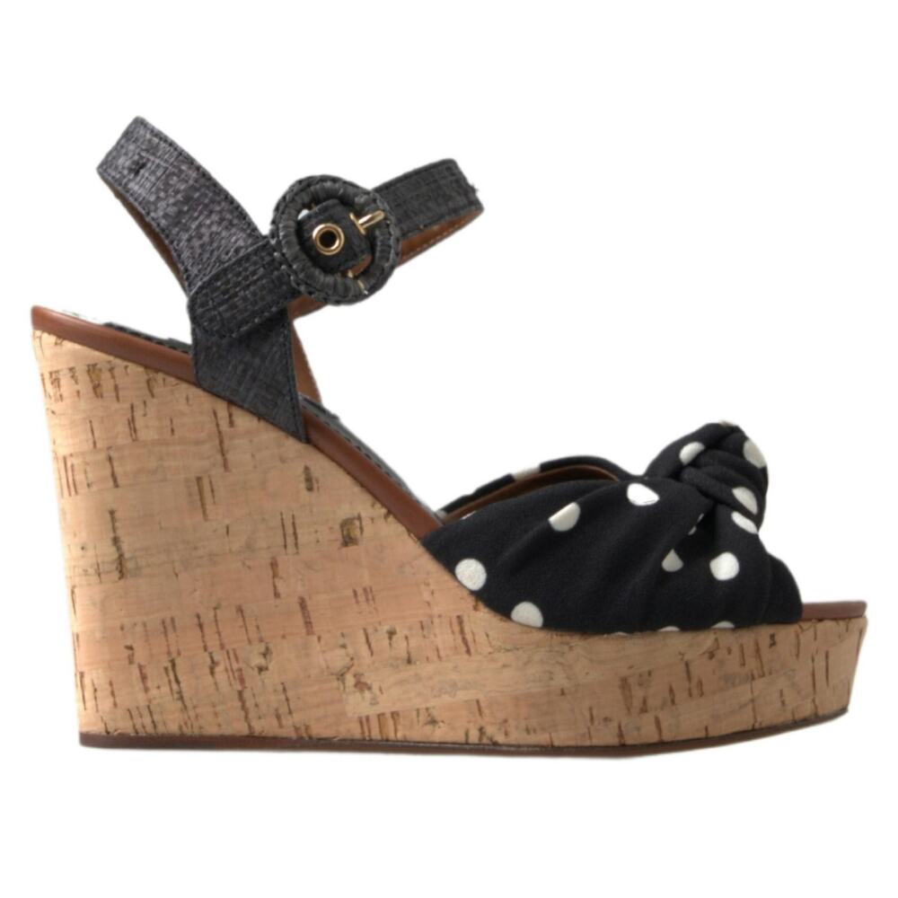 Dolce & Gabbana Black  Wedges Polka Dotted Ankle Strap Shoes Sandals